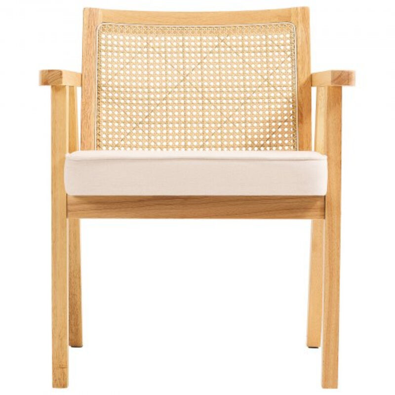 Mid-Century Modern Lounge Chair &ndash; Upholstered Velvet Seat with Rattan Backrest