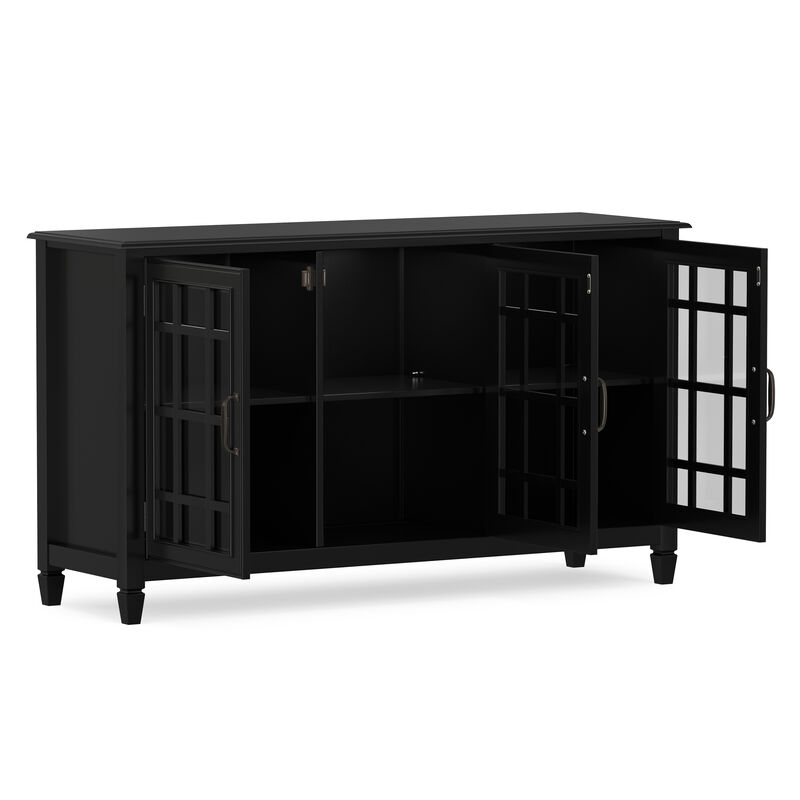Connaught SOLID WOOD 60 inch Wide Traditional Wide Storage Cabinet Buffet in Black image number 4