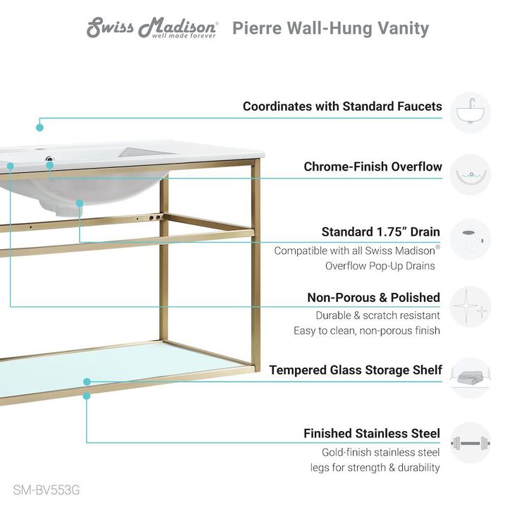 Pierre 36 Single, Metal Frame, Open Shelf, Bathroom Vanity