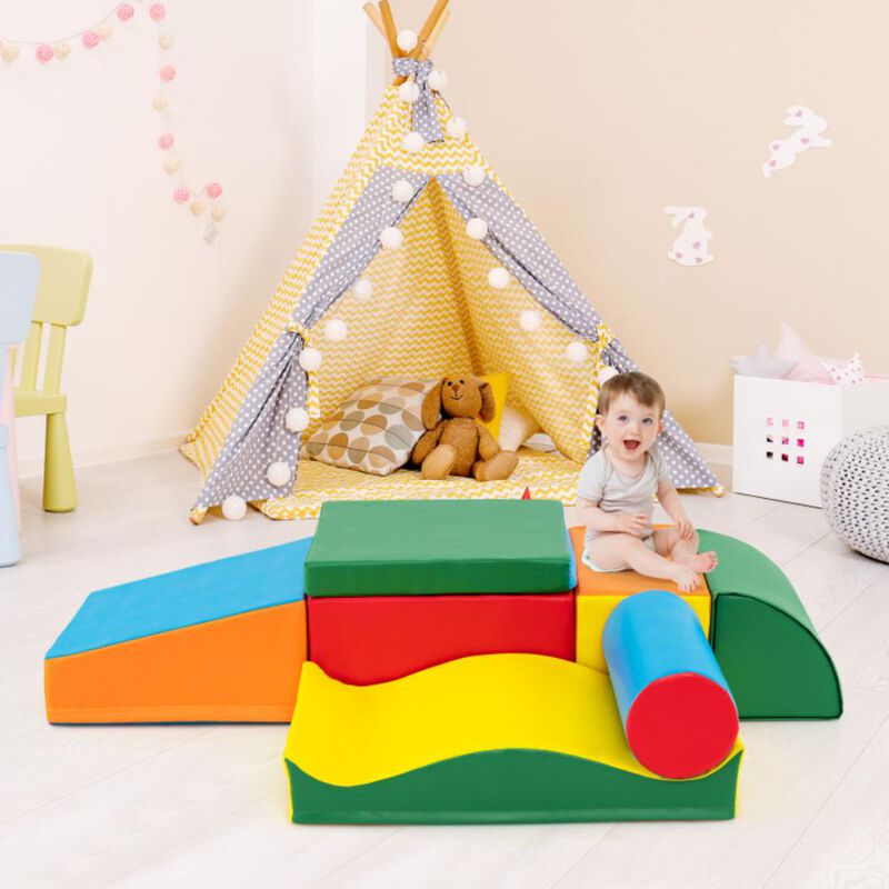 Hivvago 7 Pieces Toddlers Climbing Toys with EPE Foam and Removable PU Leather
