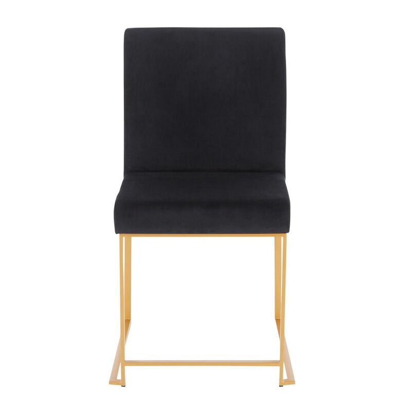 LumiSource Gold Metal, Black Velvet High Back Fuji Dining Chair - Set of 2