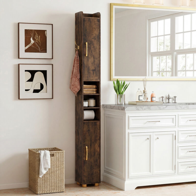 Freestanding Narrow Bathroom Cabinet with Open Shelves and Toilet Paper Holder image number 2