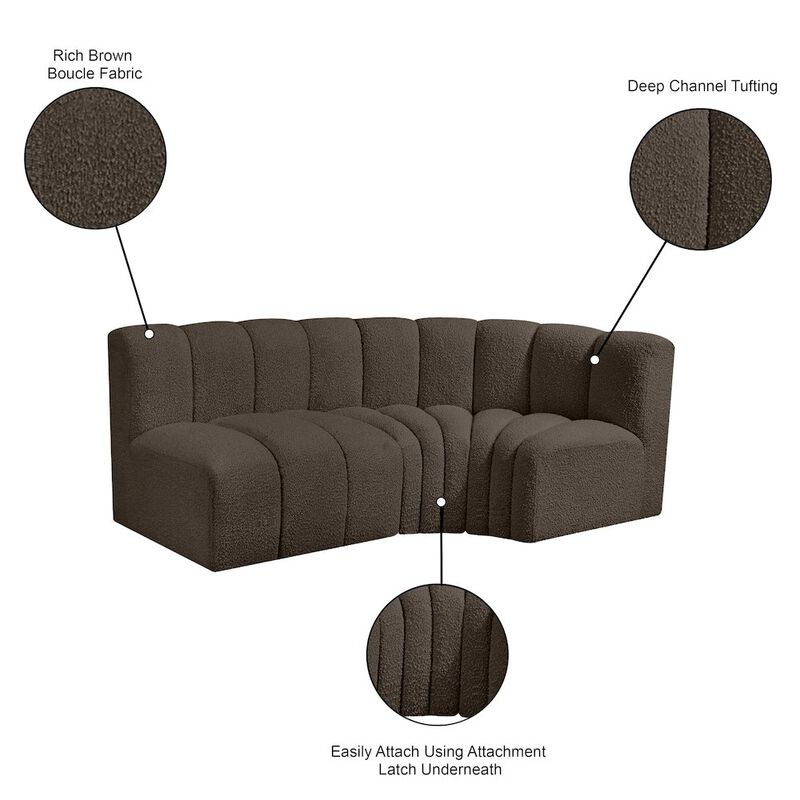 Meridian Furniture Arc Brown Boucle Fabric Modular Sofa
