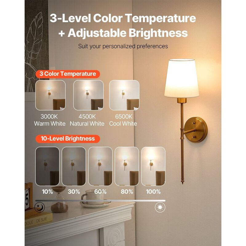 Rechargeable Battery Wall Lights Set of 2 with Remote, 30 Modes & 12 RGB Colors-Gold image number 4