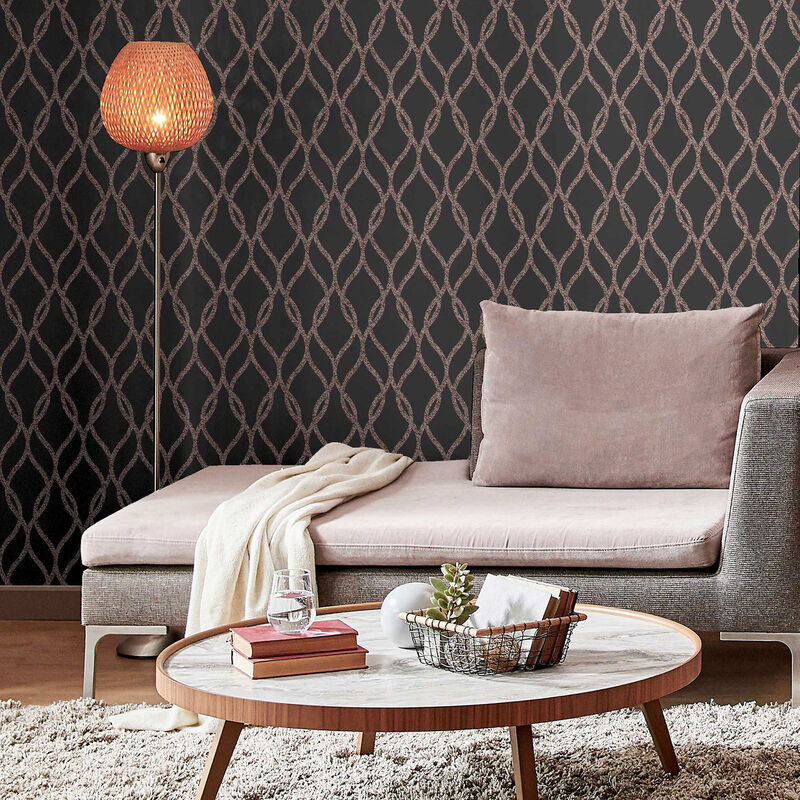 Ava Rose Gold Glittering Ogee Wallpaper image number 1