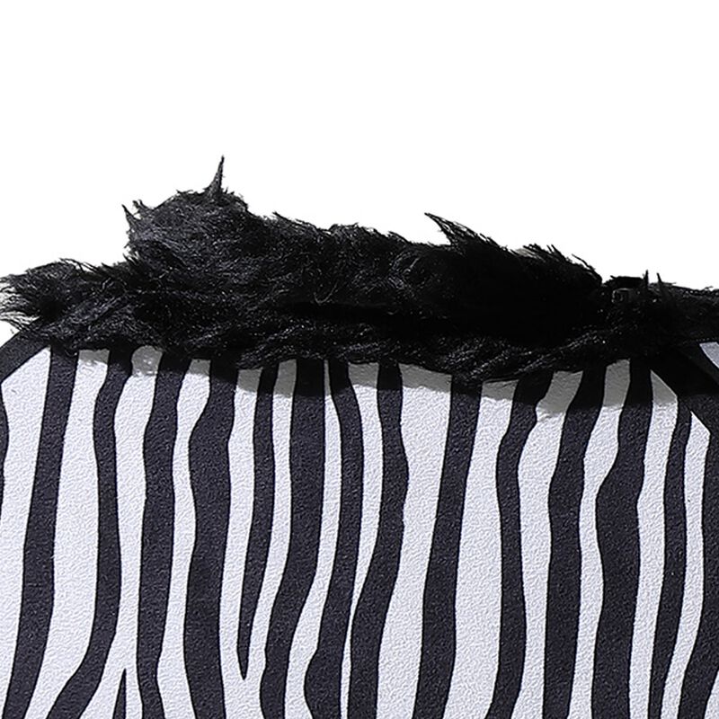 Wigi 12 Inch Accent Lamp, Purse, Zebra Animal Print, Black White Faux Fur - Benzara