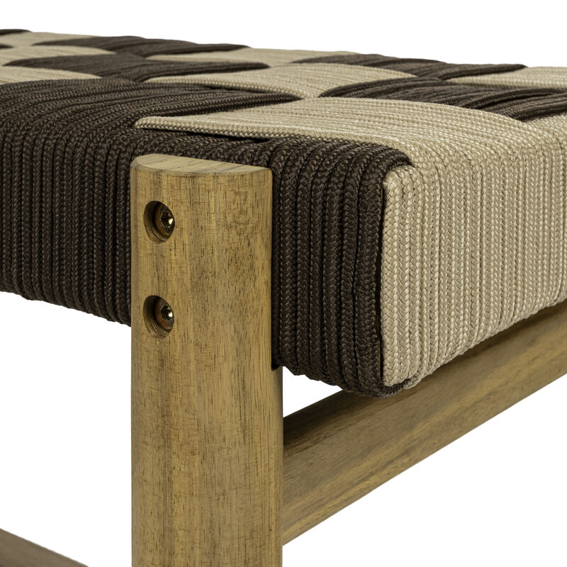 Denis 48" 2-Seat Backless 700-Lbs Support Acacia Wood Outdoor Bench With Checkerboard Woven Rope Seat