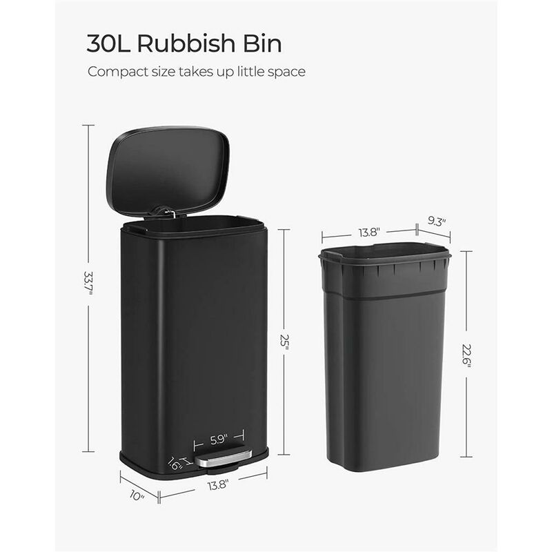 8 Gallon Step-On Trash Can – Waste Bin with Inner Bucket, Ideal for Kitchen, Pantry, or Breakroom