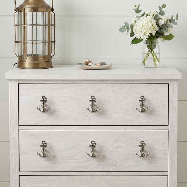 HomeRoots Set of Six Silver Nautical Anchor Knob Metal Drawer Pull Knobs