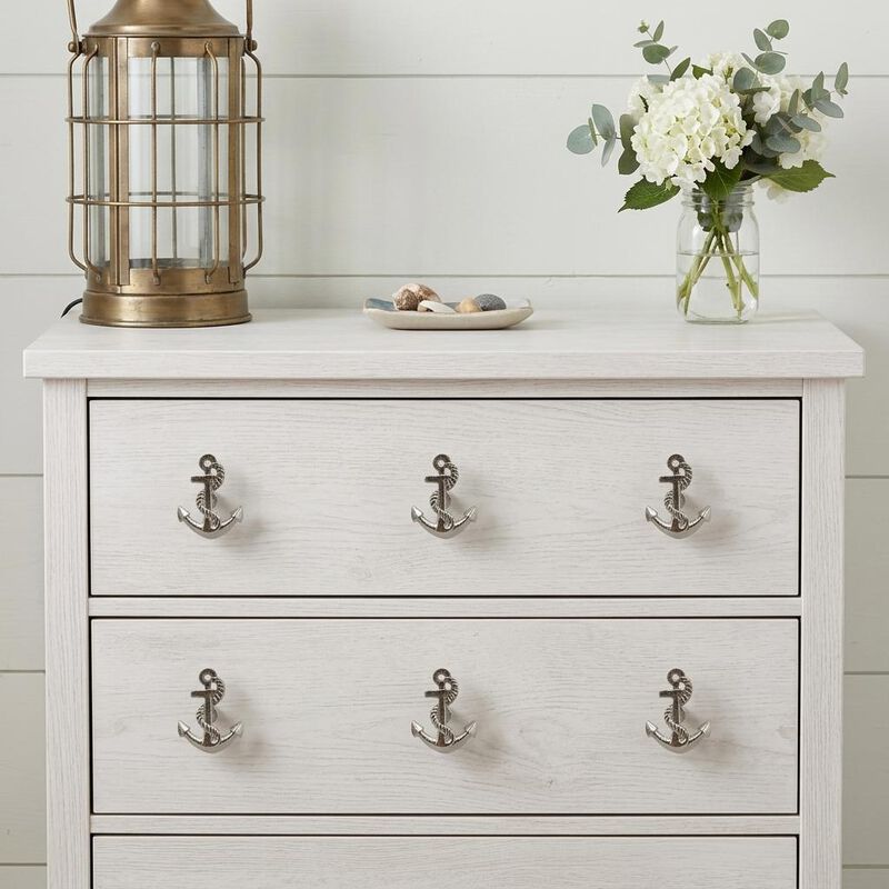 HomeRoots Set of Six Silver Nautical Anchor Knob Metal Drawer Pull Knobs image number 1
