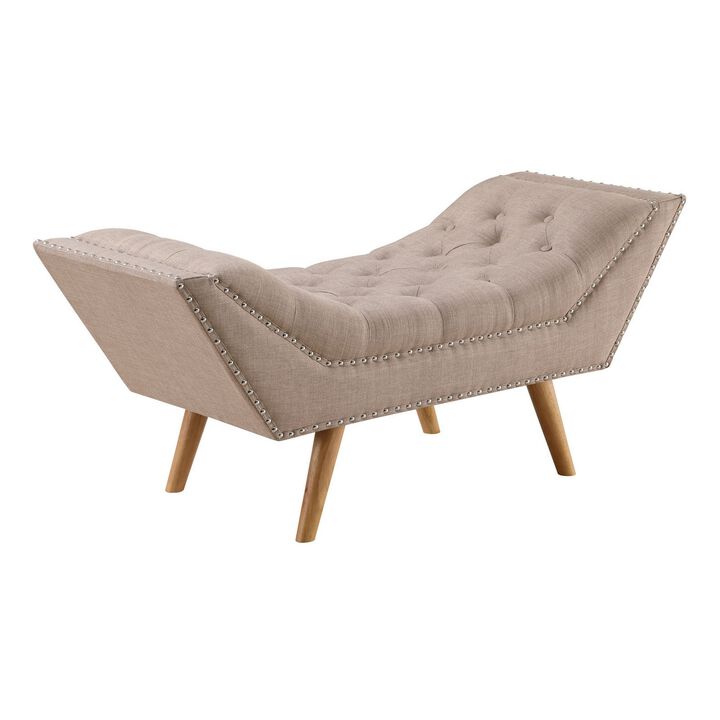 Bench with Button Tufted Details and Nailhead Trim, Beige-Benzara