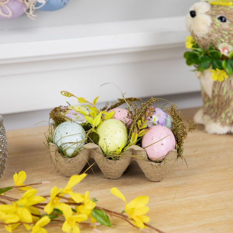 Speckled Easter Eggs with Carton Decoration - 6" - Set of 6
