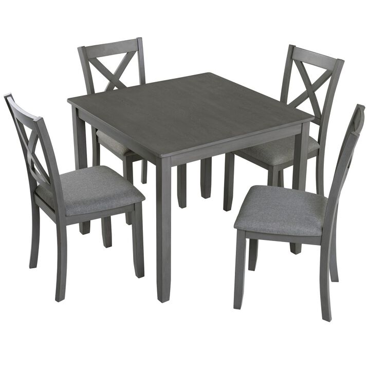 5 Piece Wooden Dining Table Set with 4 Chairs, square dining table set for 4, modern dining table set for kitchen, dining room table set