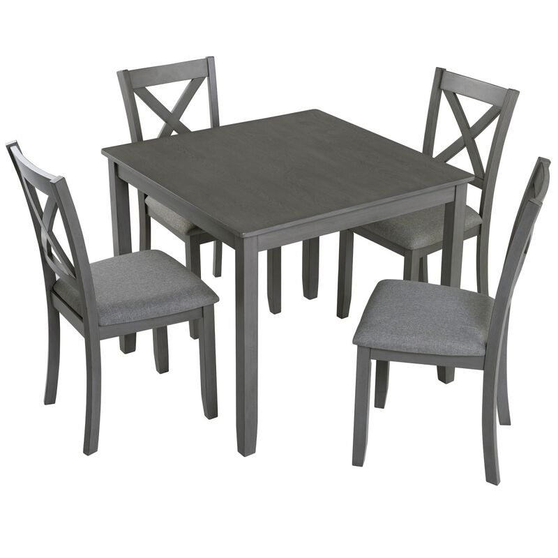 5 Piece Wooden Dining Table Set with 4 Chairs, square dining table set for 4, modern dining table set for kitchen, dining room table set image number 0