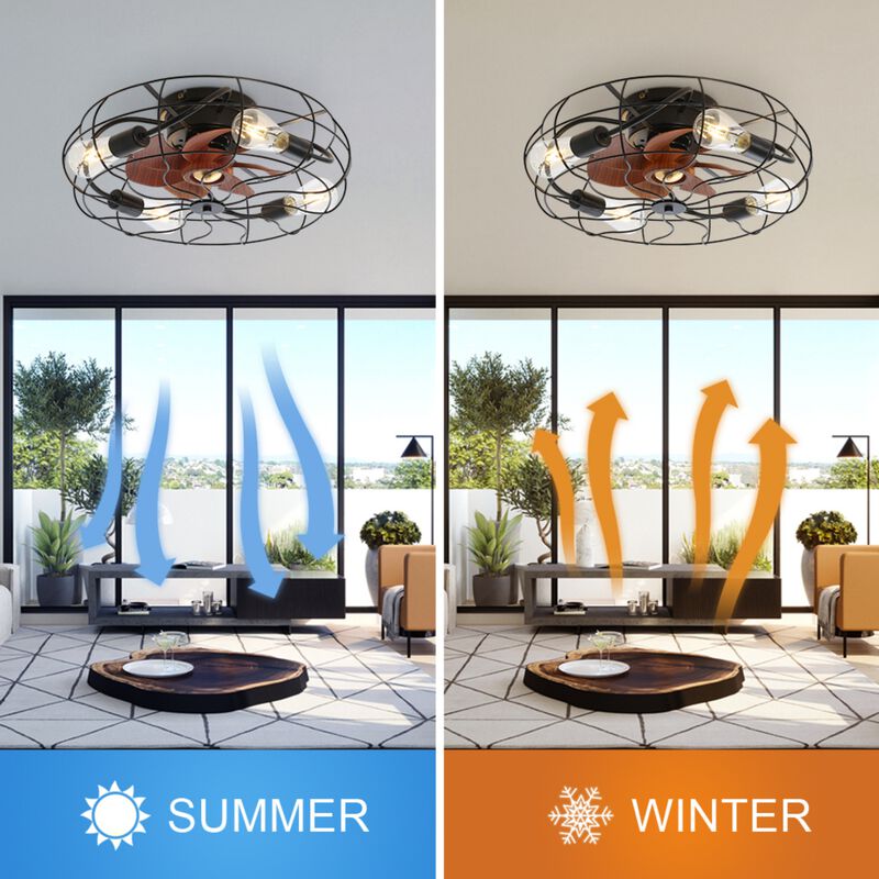 Industrial 20" Ceiling Fan With Matte Black 6 Speed Wind E26 Remote Control Reversible DC Motor image number 5