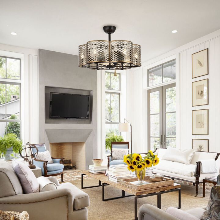 31" Modern Caged Downrod Ceiling Fan with Remote Control and Light Kits