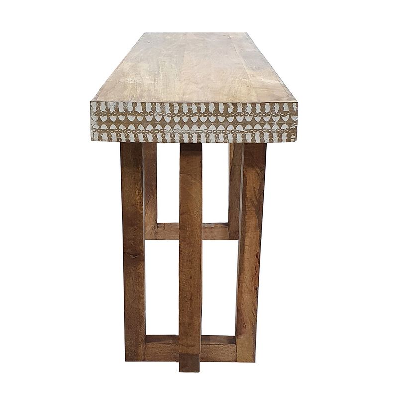 55 Inch Console Sideboard Sofa Table, Hand Carved Wood Apron, Classic Brown image number 2