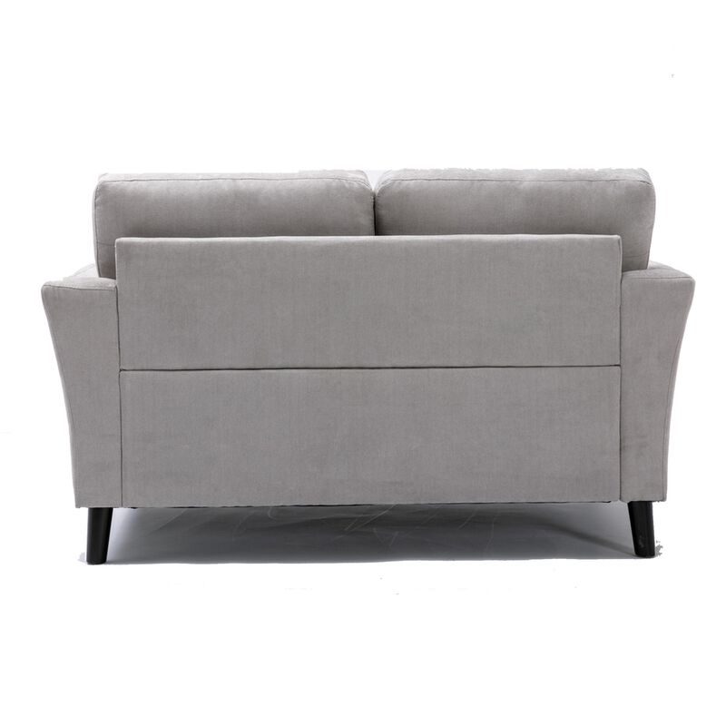 Otto 57 Inch Loveseat, Throw Pillows, Padded Cushions, Gray Velvet Fabric