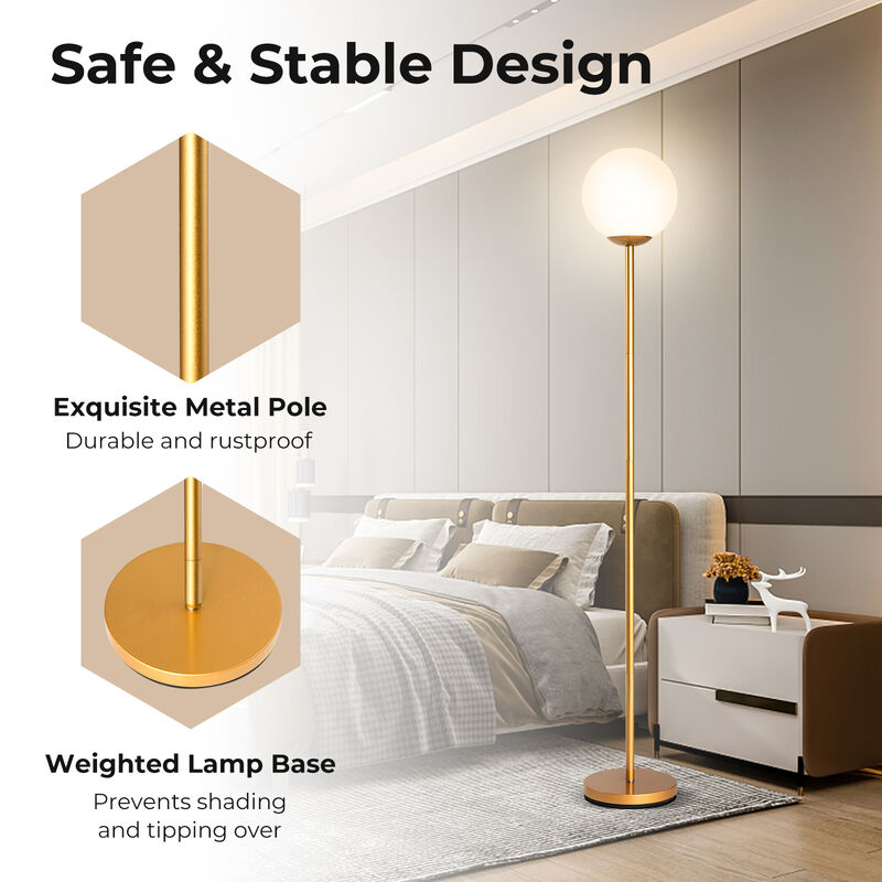 Modern Glass Globe Floor Lamp, LED Standing Lamp with Glass Shade-Golden image number 3