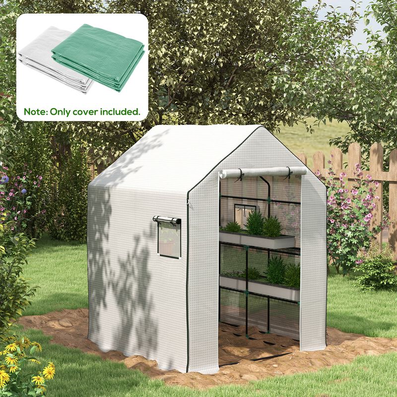 Outsunny 2 Pieces Walk-in Greenhouse Replacement Cover for 01-0472 w/ Roll-up Door and Mesh Windows, 55"x56.25"x74.75" Reinforced Anti-Tear PE Hot House Cover (Frame Not Included), White and Green