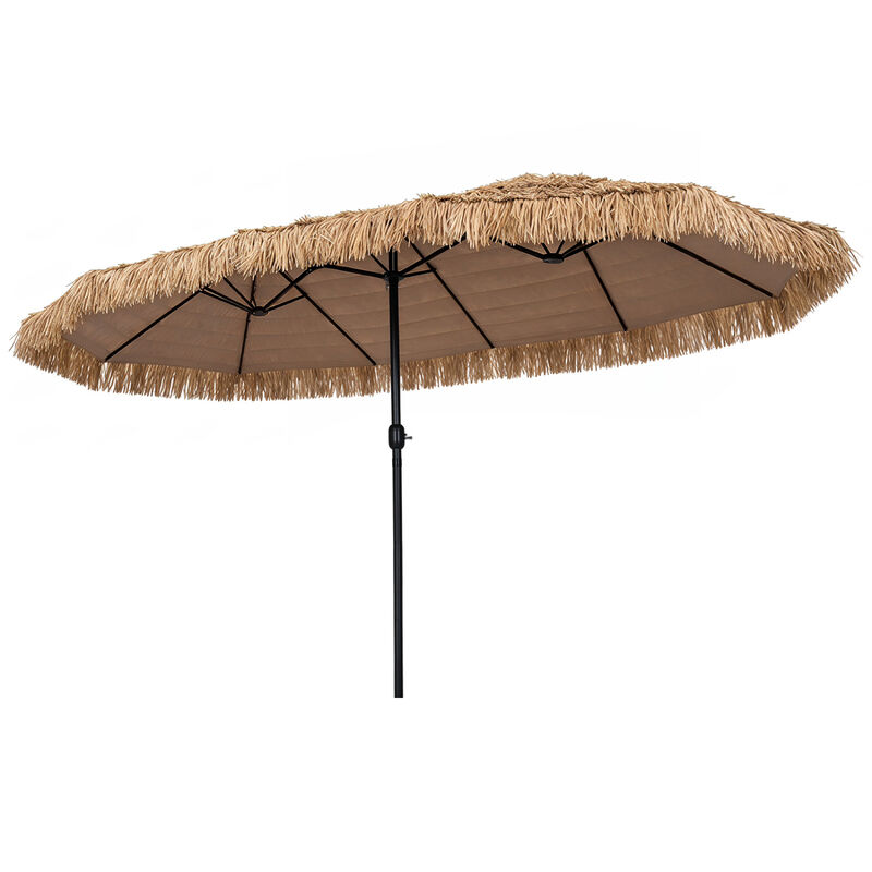 Large 15 x 9 Feet Double Sided Tiki Umbrella with Crank Lift and 12 Strong Ribs for Patio Garden image number 0