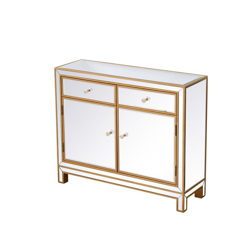 Elegant Decor End table 2 drawers 2 doors 38in. W x 12in. D x 32in. H in gold