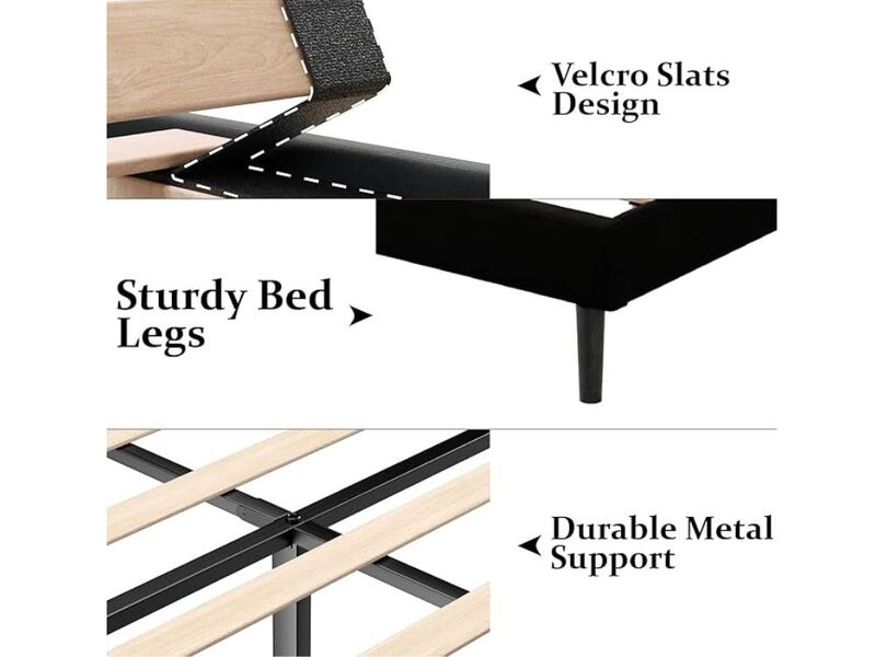 Queen Size Bed Frame With Upholstered Wingback Headboard, Easy Assemnly Platform Bed, Wooden Slat Support No Box Spring Needed, Black Velvet