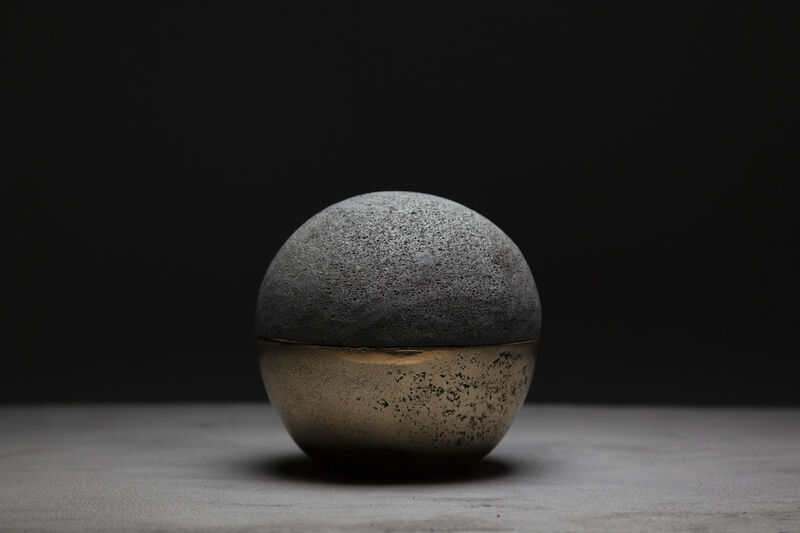 HEMISFERIO Table Lamp in Casted Bronze and Volcanic Stone by ANDEAN, In Stock