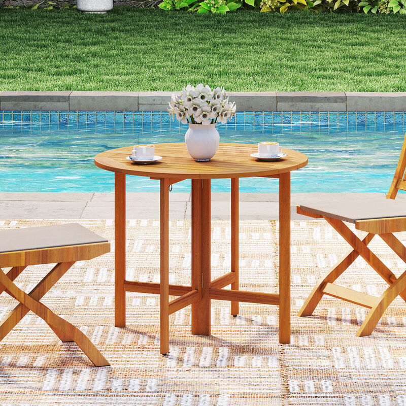 Folding Outdoor Dining Table with Slatted Top for Patio or Garden-Teak image number 5