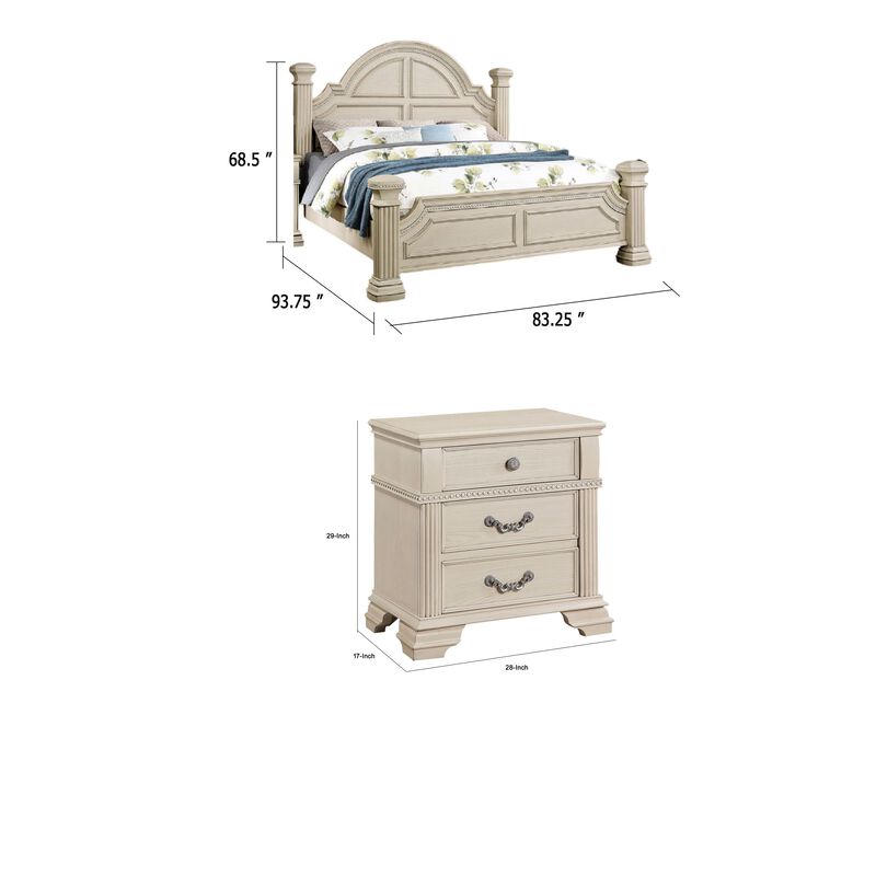 2pc King Bedroom Set, Antique White Wood, Nightstand image number 7