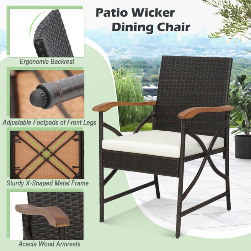 Mondawe 5-Piece Patio Luxury Rattan Dining Set W/ Acacia Tabletop,Plush Cushions & Umbrella Hole