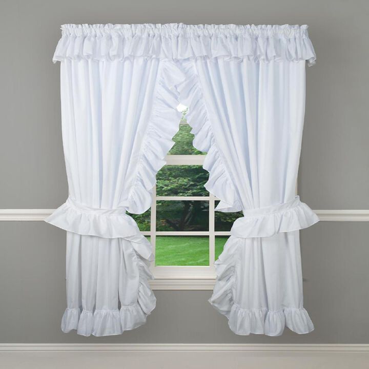 Ellis Curtain 2-Piece Ruffled Priscilla Window Curtain Panel Pair with ties - 80x72" White