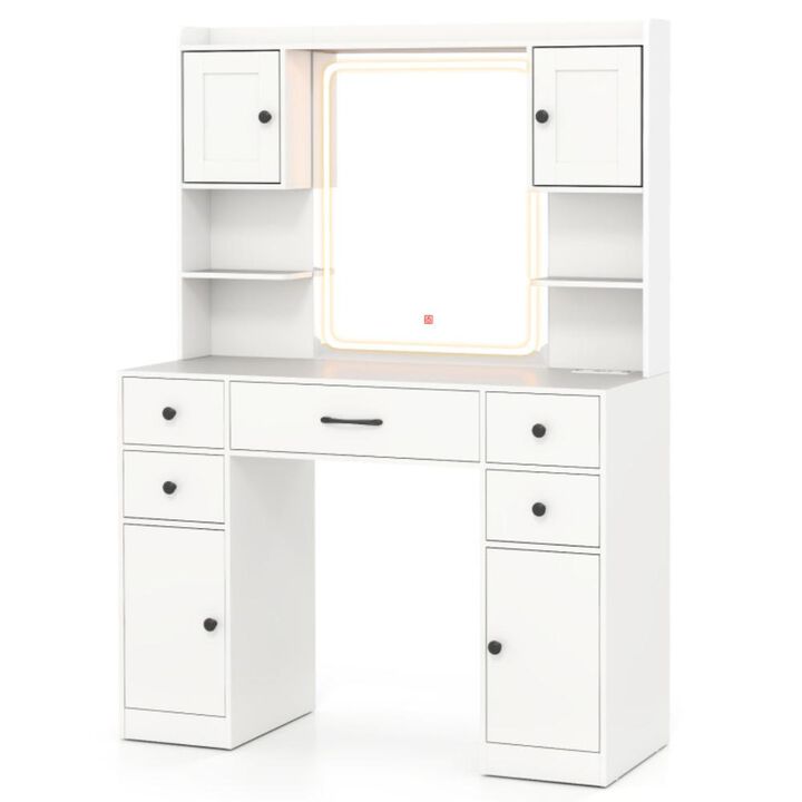 Hivvago Makeup Vanity Desk with Lighted Mirror and Charging Station