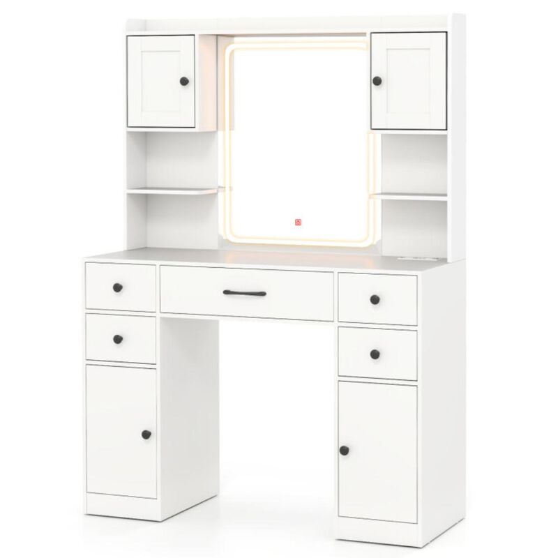 Hivvago Makeup Vanity Desk with Lighted Mirror and Charging Station
