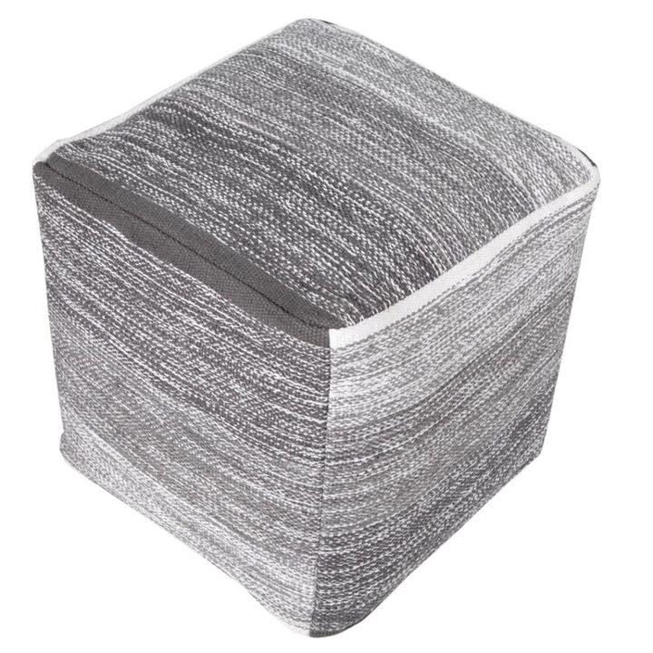 Hivvago 16 Inch Gray Cotton Striped Pouf Ottoman
