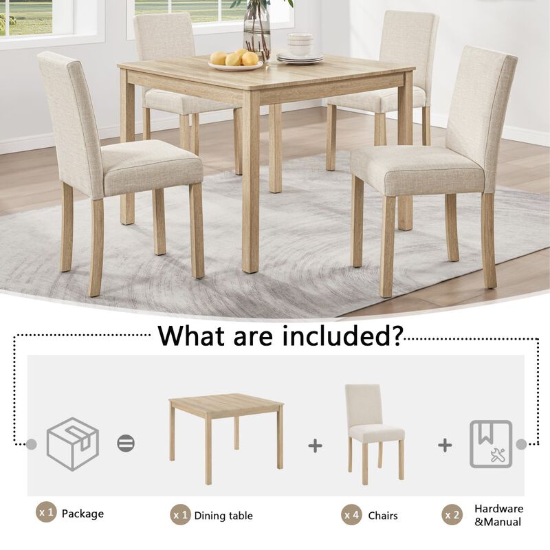 5 Piece Dining Table Set with 4 Chairs, square wooden dining table set for kitchen, dining table set for 4, modern dining furniture set image number 7