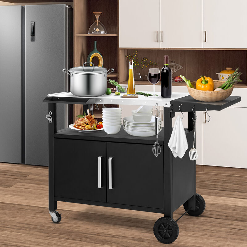 Outdoor Grill Cart with Storage, Wheels, Foldable Top, and Hooks for BBQ Prep image number 4