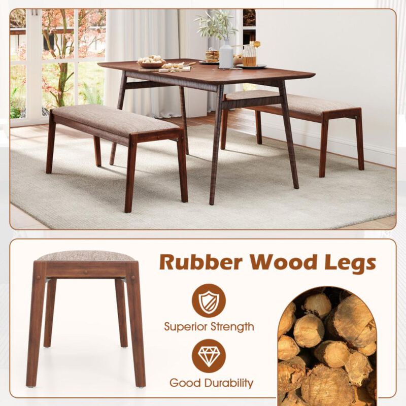 Hivvago Farmhouse Backless Bench with Rubber Wood Legs and Fabric Padded Seat