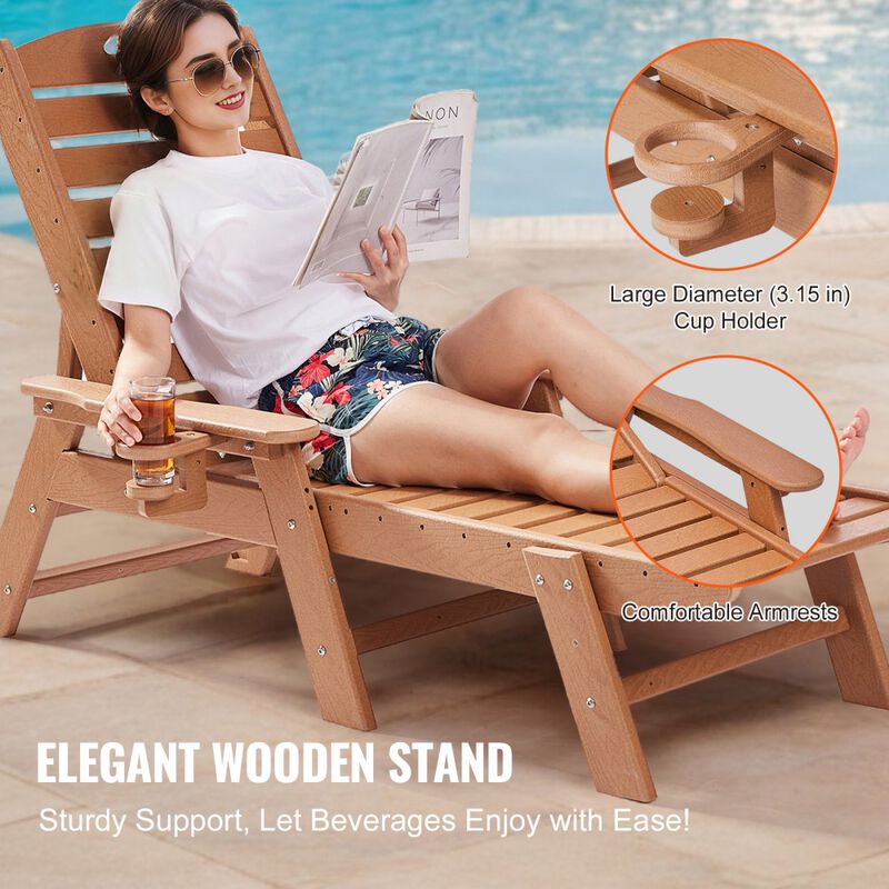 Outdoor Chaise Lounge Chair, 6-Position Adjustable HDPE Recliner with Cup Holder image number 3