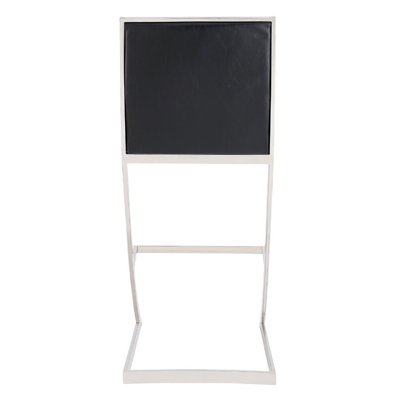 Barstool with Channel Stitching and Angled Cantilever Base, Black and Silver-Benzara