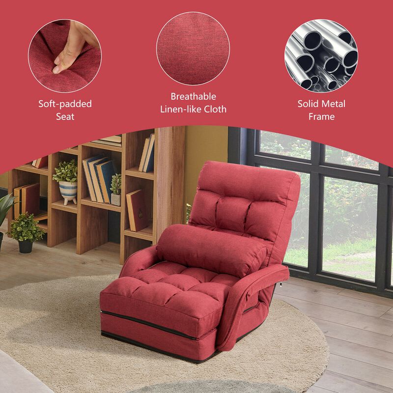 Folding Lazy Floor Chair Sofa with Armrests and Pillow