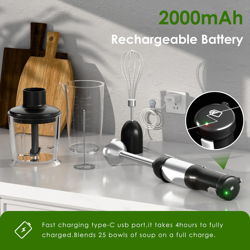 WHALLULTRA Cordless Hand Blender, 5-in-1 Immersion Blender with 2000mAh Battery, Beaker, Chopper, Whisk, Milk Frother image number 3