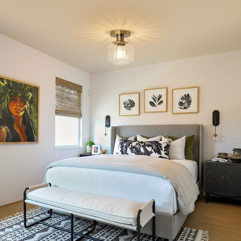 5.9" Wide Modern Gold Glass Semi Flush Mount Ceiling Light