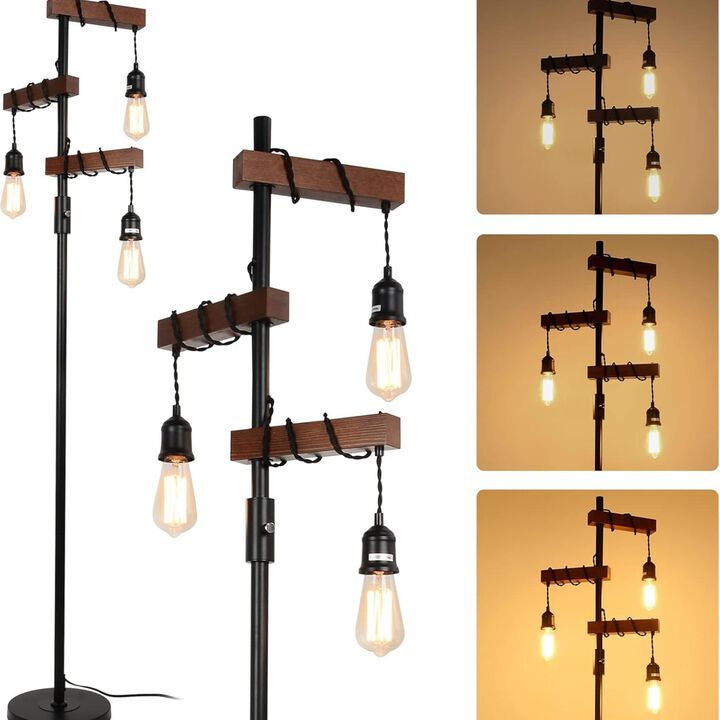 ELEMENT ACE Dimmable 3-Head Industrial Farmhouse Floor Lamp, Sturdy Vintage Tall Standing Pole Light for Living Room Bedroom Office Rustic Home Decor
