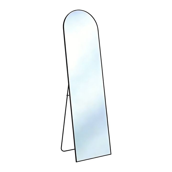 HomeRoots 57" Black Aluminum Arch Freestanding And Wall Mounted Framed Full Length Mirror