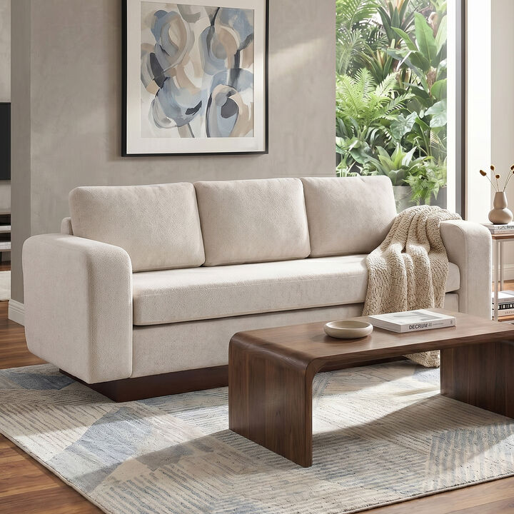 Merax Modern 3-Seater Chenille Sofa with Wide Functional Armrests & Solid Rubber Wood Base