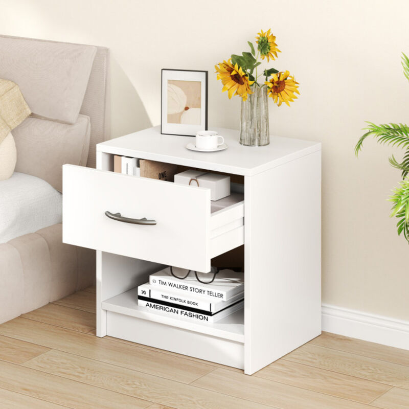 Bedside Table Nightstand with Drawer and Open Storage Shelf