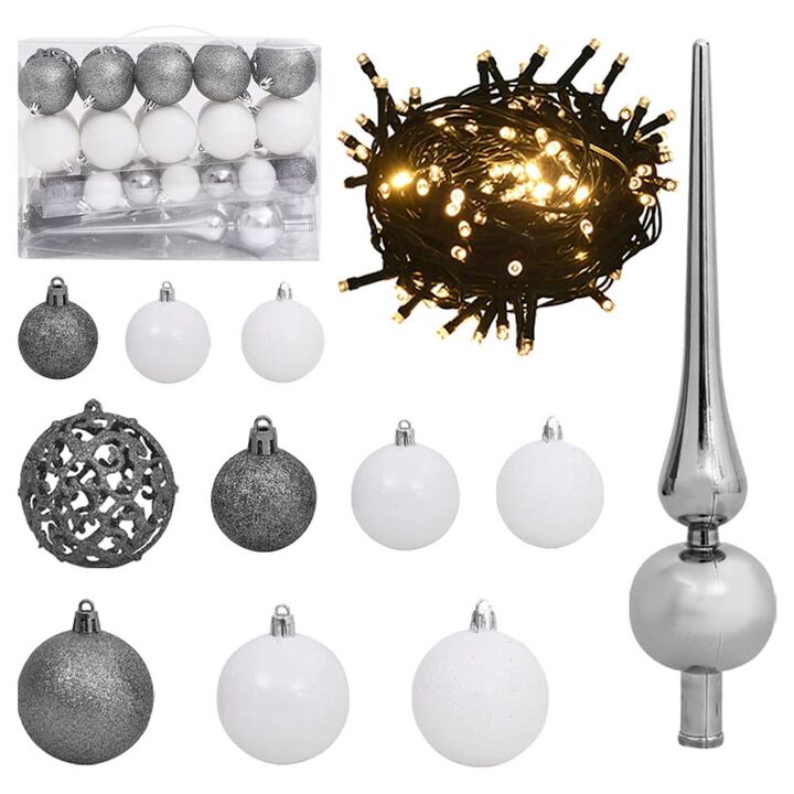 Christmas Ball Set Set of 61 Shiny white Plastic Various sizes
