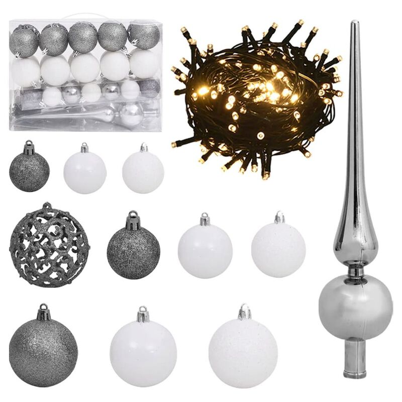 Christmas Ball Set Set of 61 Shiny white Plastic Various sizes