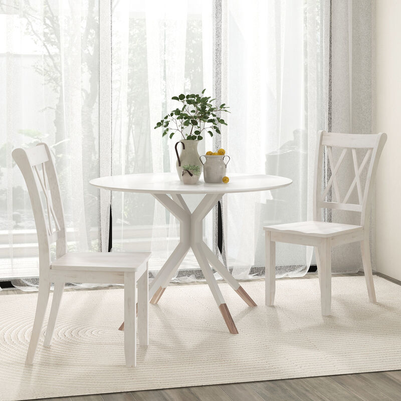 Set of 2 Cross Back Rubber Wood Dining Chairs